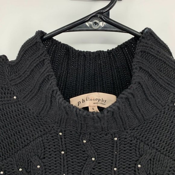 Philosophy Sweater Black Silver Beaded Mock Neck Pullover Tunic - Picture 3 of 9